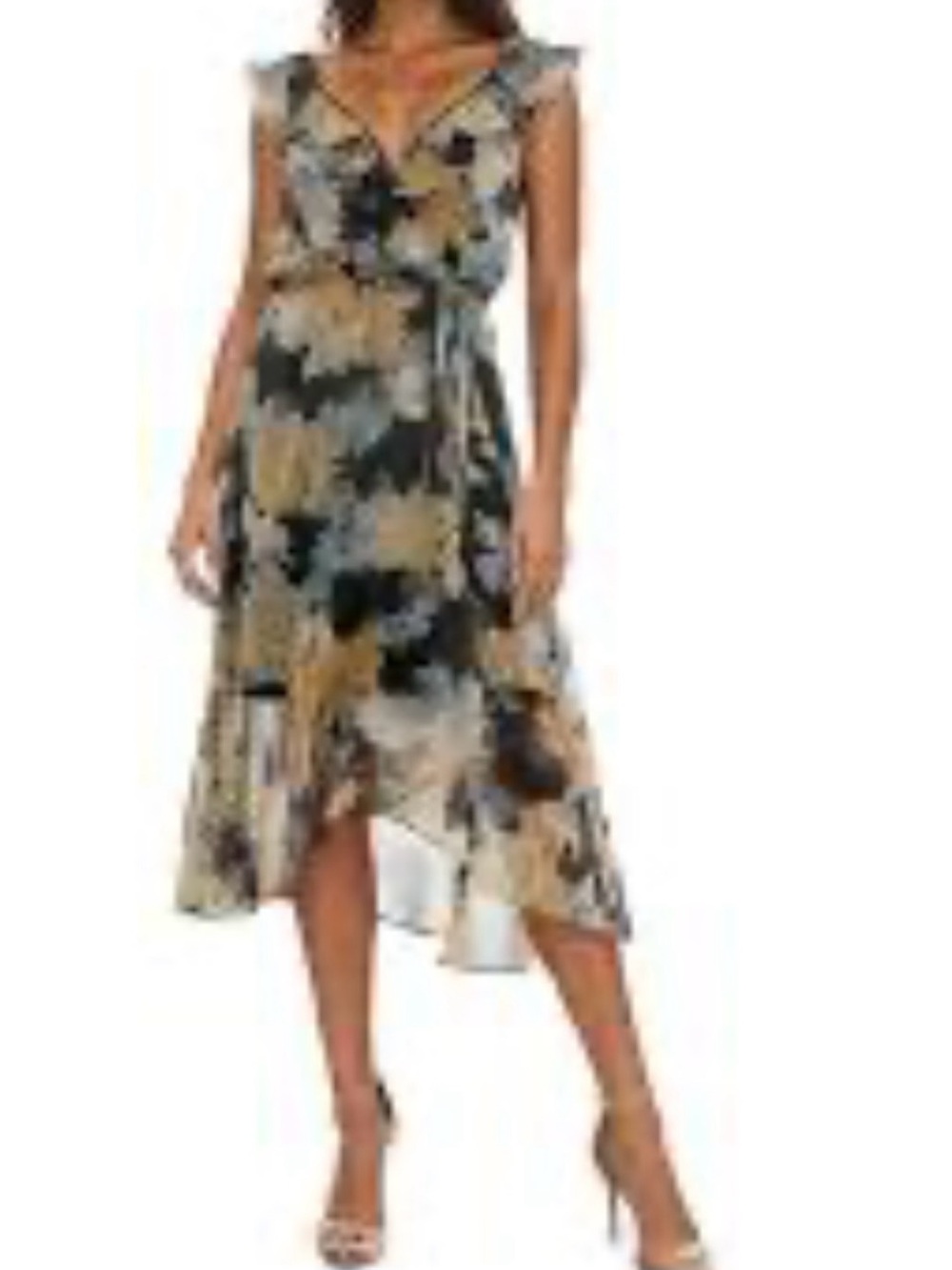 "New with Tags Floral Socialite Midi Dress - Wrap Style with Ruffles" size S